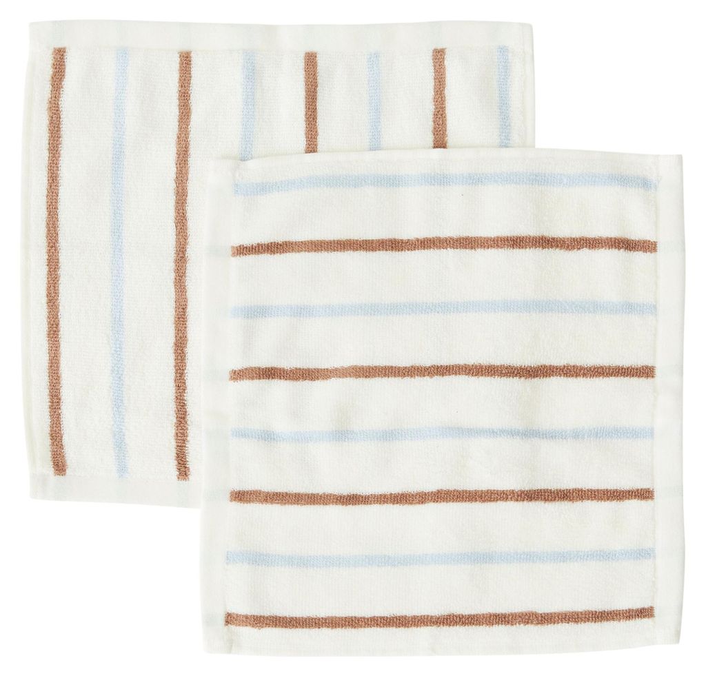 OYOY Raita Wash Cloth 2er Set Caramel Ice Blue L300153 aus 100% Baumwolle 30x30 cm skandinavisches gestreiftes Waschtuch