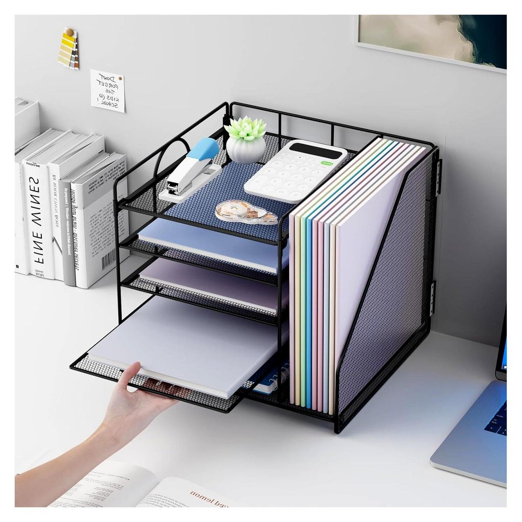 Schreibtisch Organizer mit Aktenhalter, 5-stöckiger Papier Briefkasten Organizer, Desktop Organizer und Aufbewahrung, Mesh Schreibtisch Organizer ...