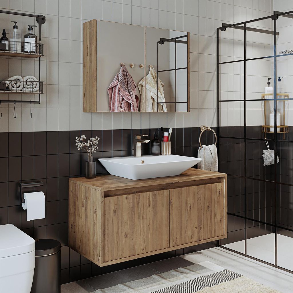 Roomart ATLANTIC-100 Badmöbel-Set 3-teilig 100 cm breit, Eiche
