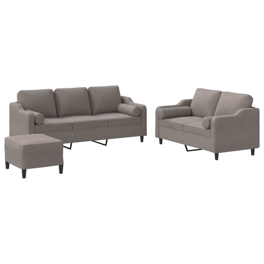 3-tlg. Sofagarnitur mit Kissen Taupe Stoff