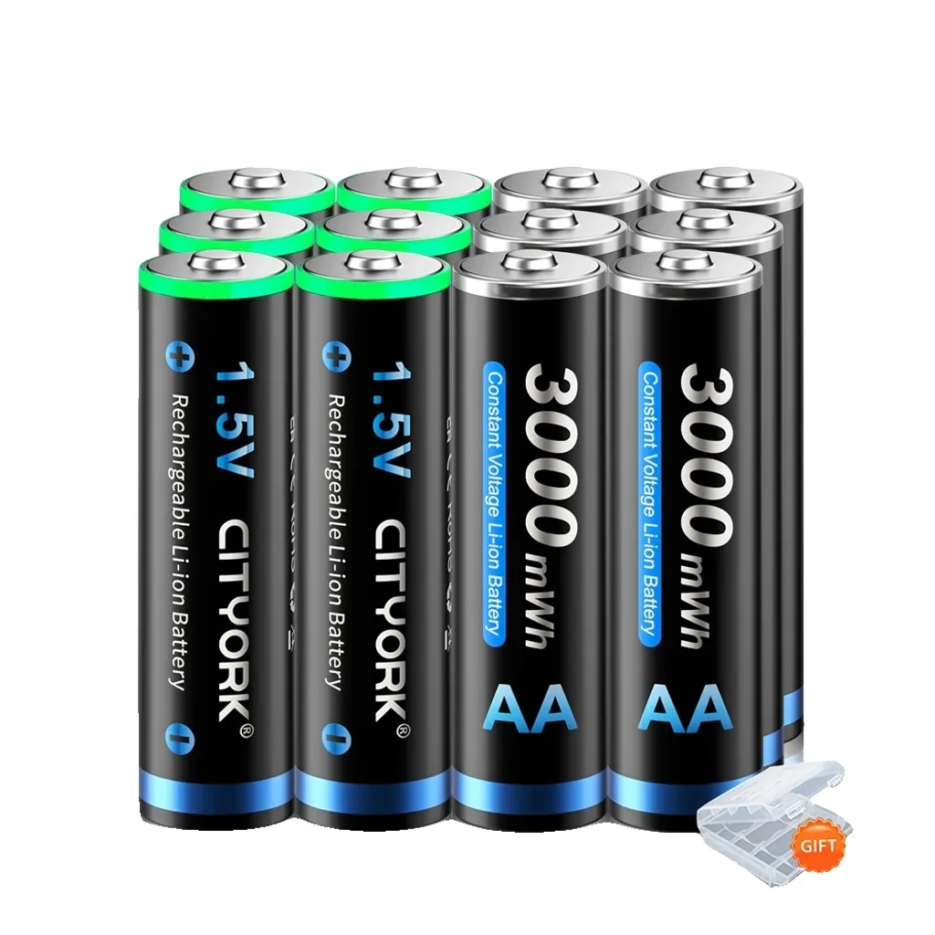 Lot de 12 Batteries AA Lithium-ion 3000mWh à Charge Rapide pour Appareils Photo