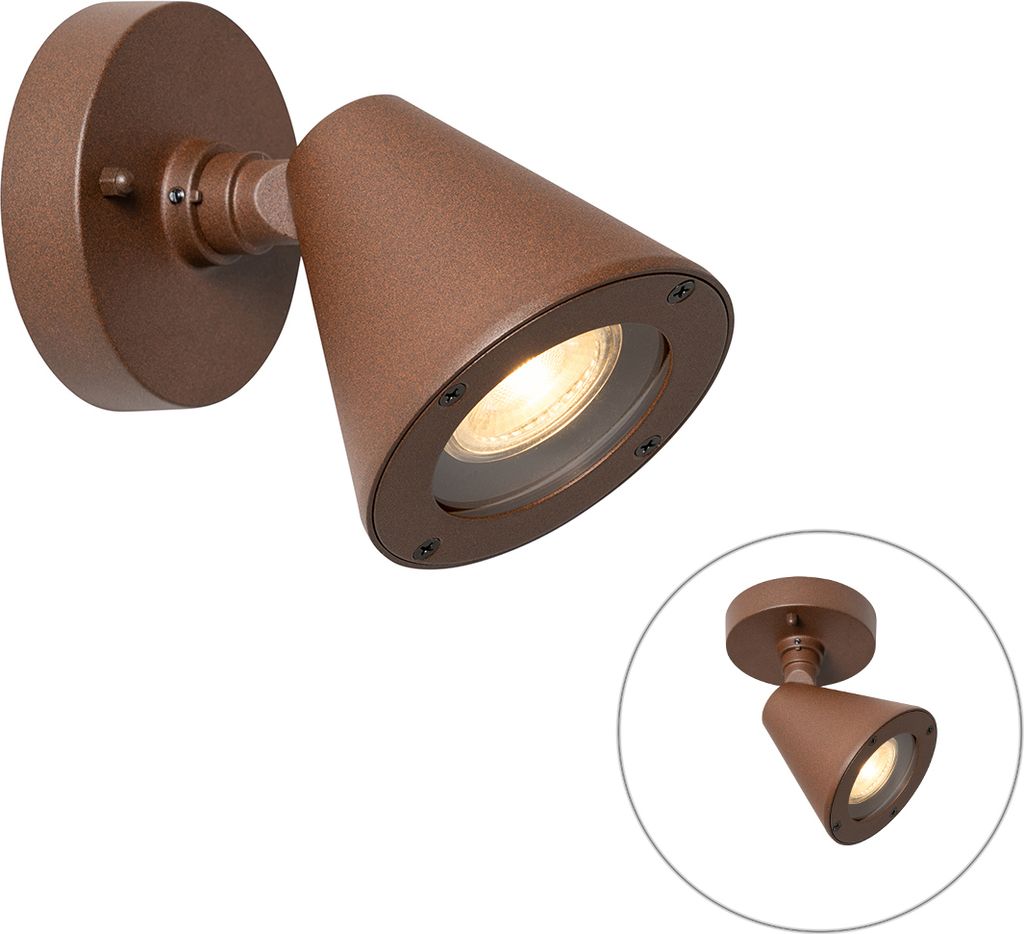 QAZQA - Moderne Außen Wandleuchte rostbraun IP44 verstellbar - Ciara I Außenbeleuchtung - Aluminium Rund - LED geeignet GU10