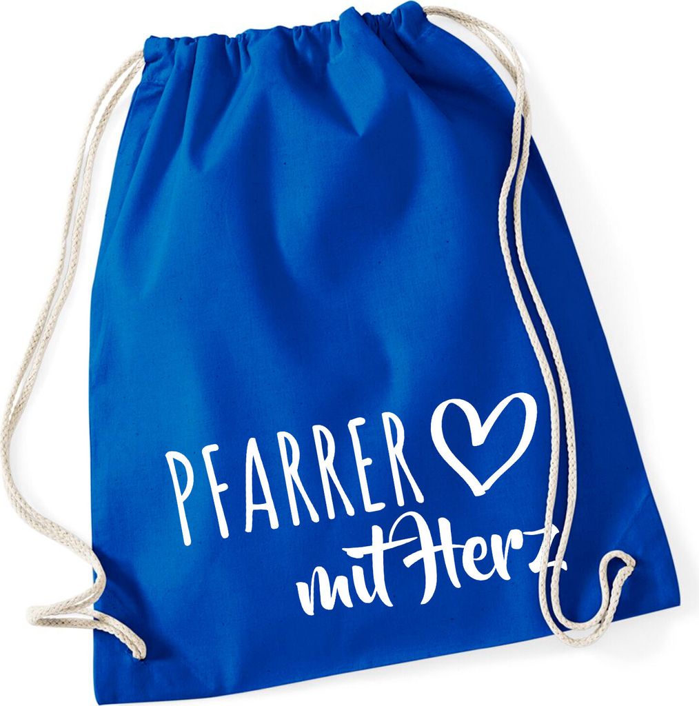 Huuraa Turnbeutel Pfarrer mit Herz 12 Liter Bright Royal Baumwolle Rucksack Geschenkidee