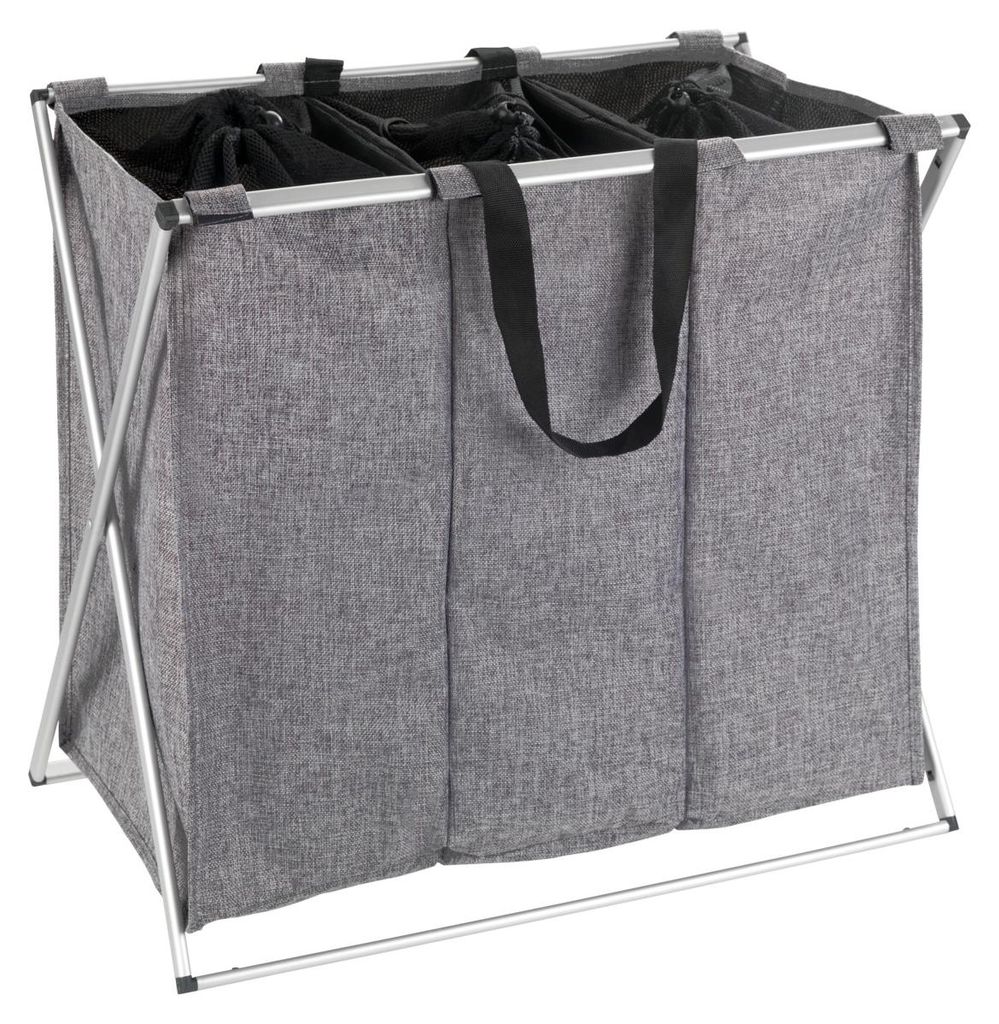 WENKO Wäsche Korb Sammler Box Sack Sortierer TRIO Grau 130 Produktbild 