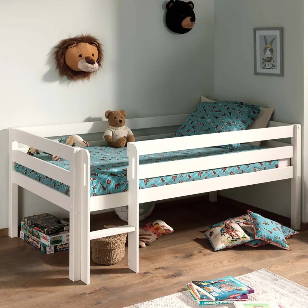 Lit mi-hauteur 90x200 Dream Tree blanc gain de place pour petite chambre