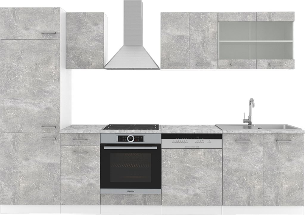 Küchenzeile Vicco R-Line Beton 300 cm , AP Marmor, Model Produktbild 