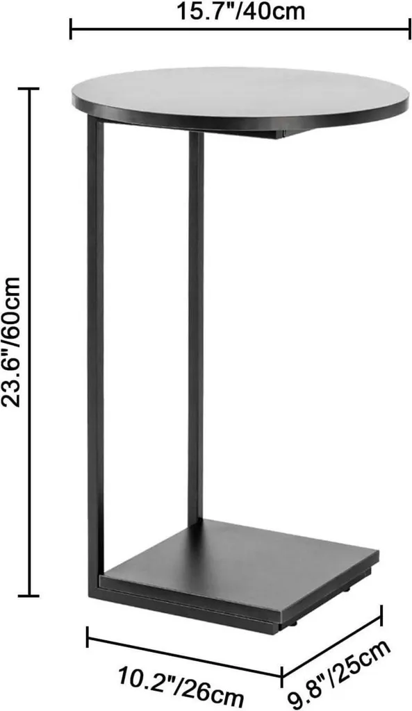 Table d'Appoint en C Structure Métal Noir 40x40x60cm Stable et Robuste