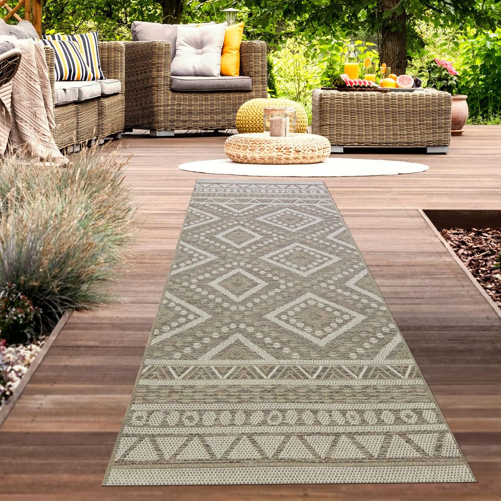 Indoor & Outdoor Teppich Sisal Optik Balkon Küche Terrasse Wohnzimmer Rautenmuster - beige Größe - 80 x 150 cm