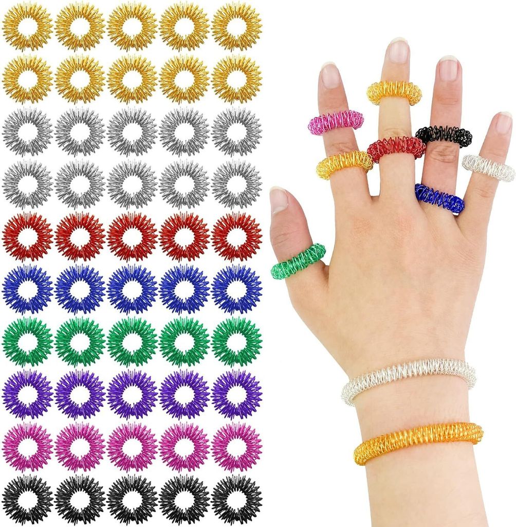 52 Stücke Finger Massage Ring Set, 8 Farben Stachelige Sensorische Finger Ringe Anti Stress Acupressur Ringe Leise Stress Reduzierer und Massager ...