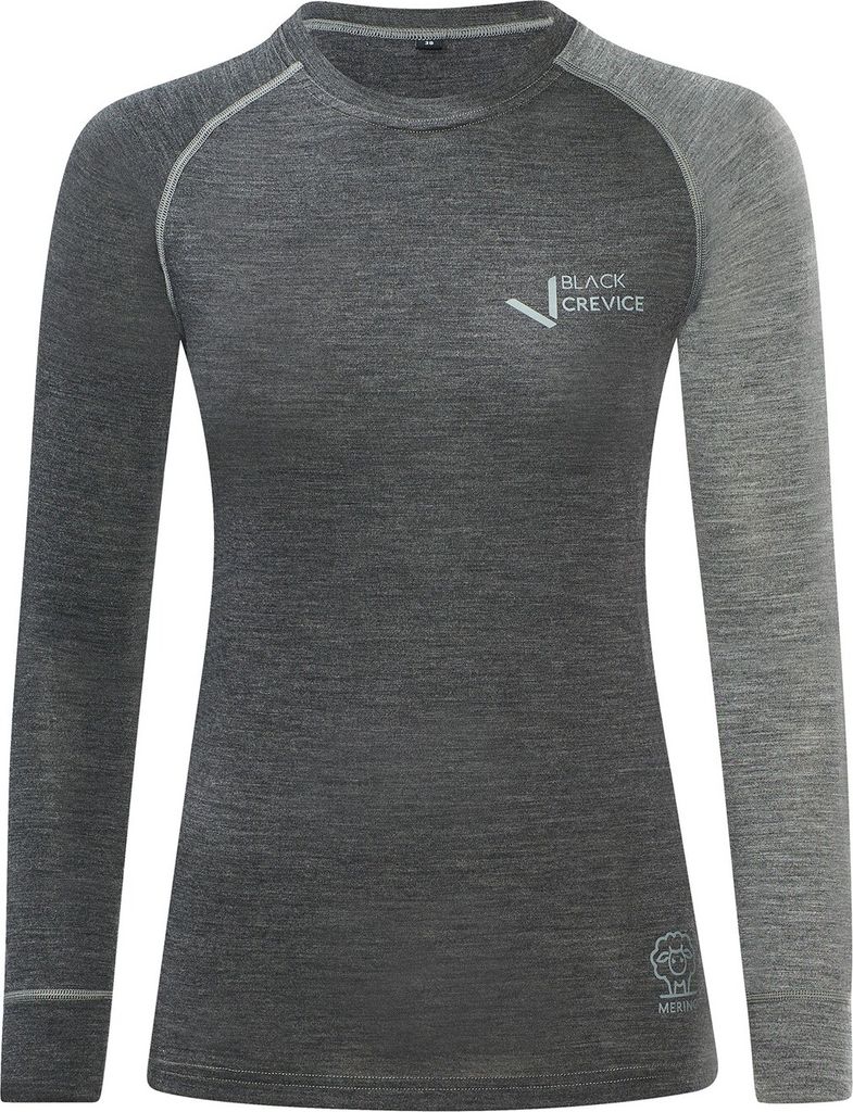 BLACK CREVICE - Damen Langarmshirt aus Merino Wolle | Funktionsunterwäsche | Base Layer | Farbe: Anthrazit/Grün | Gr: 40