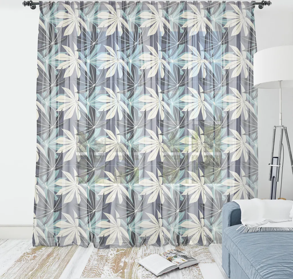Arazzo Botanico ABAKUHAUS Foglie Tropicali Blu Cadetto 240x274cm
