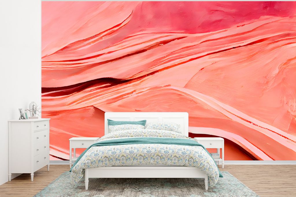 MuchoWow Fototapete für Wohnzimmer oder Schlafzimmer Wandtapete Vinyl Motivtapete Abstrakt - Rosa - Pastell - Formen - 295x220 cm - Wand Tapete
