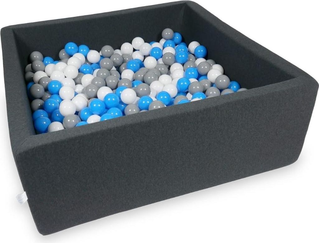 Trockenbecken 110x110x40cm Graphit mit 600 Bällen: blau, weiß, grau