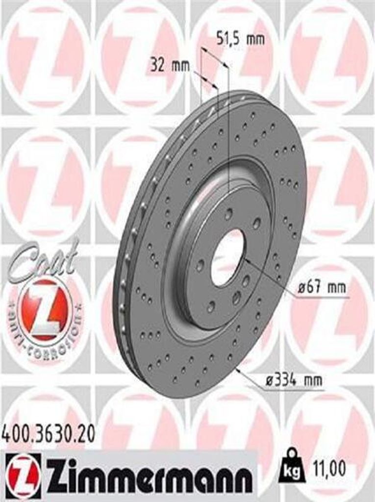 2x ZIMMERMANN Bremsscheibe 400.3630.20 passend für MERCEDES-BENZ SL (R129) 52mm