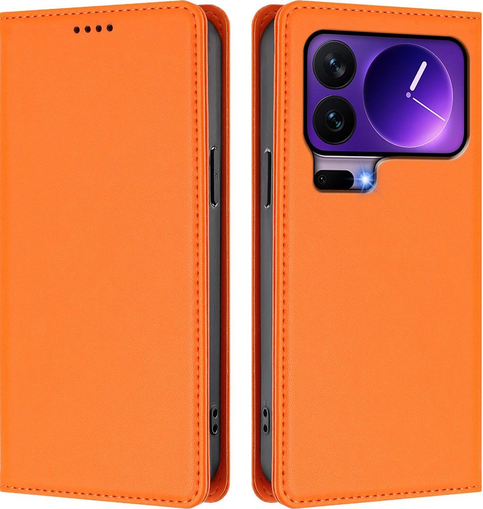 Handyhülle für Xiaomi 17 Pro, Kunstleder Klapphülle Stoßfeste Magnetische Hülle mit Ständer Orange