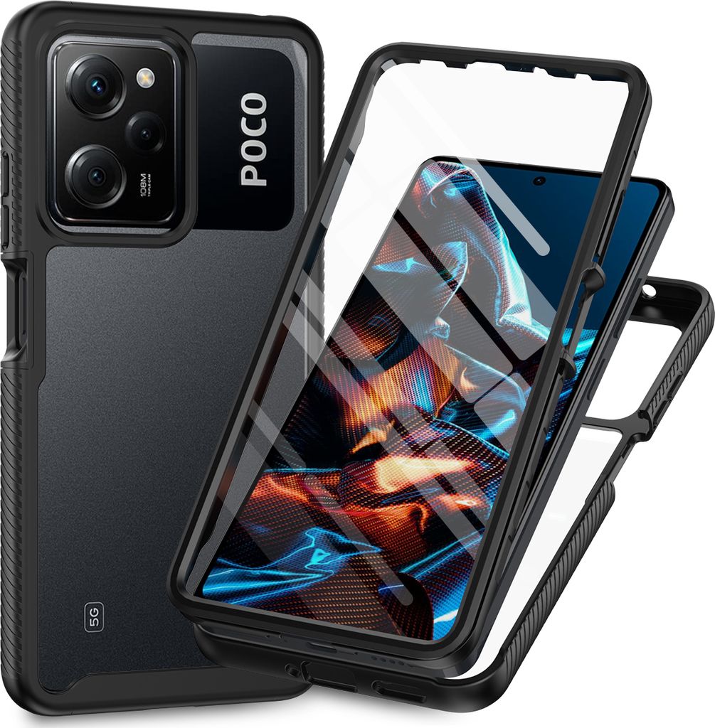 Xiaomi Poco X5 Pro Hülle, Bumper mit Eingebautem Displayschutz 360 Grad Komplettschutz Schutzhülle für Xiaomi Poco X5 Pro Schwarz