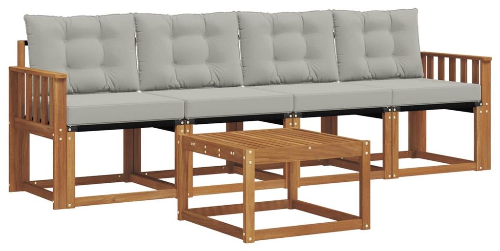 vidaXL Outdoor-Sofagarnitur mit Kissen 5 pcs Natürlich und Hellgrau