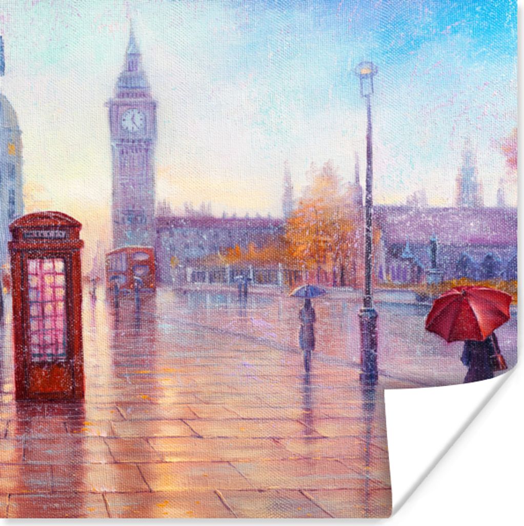 MuchoWow Poster Malerei - Ölgemälde - London - Telefon 100x100 cm - Babyzimmer