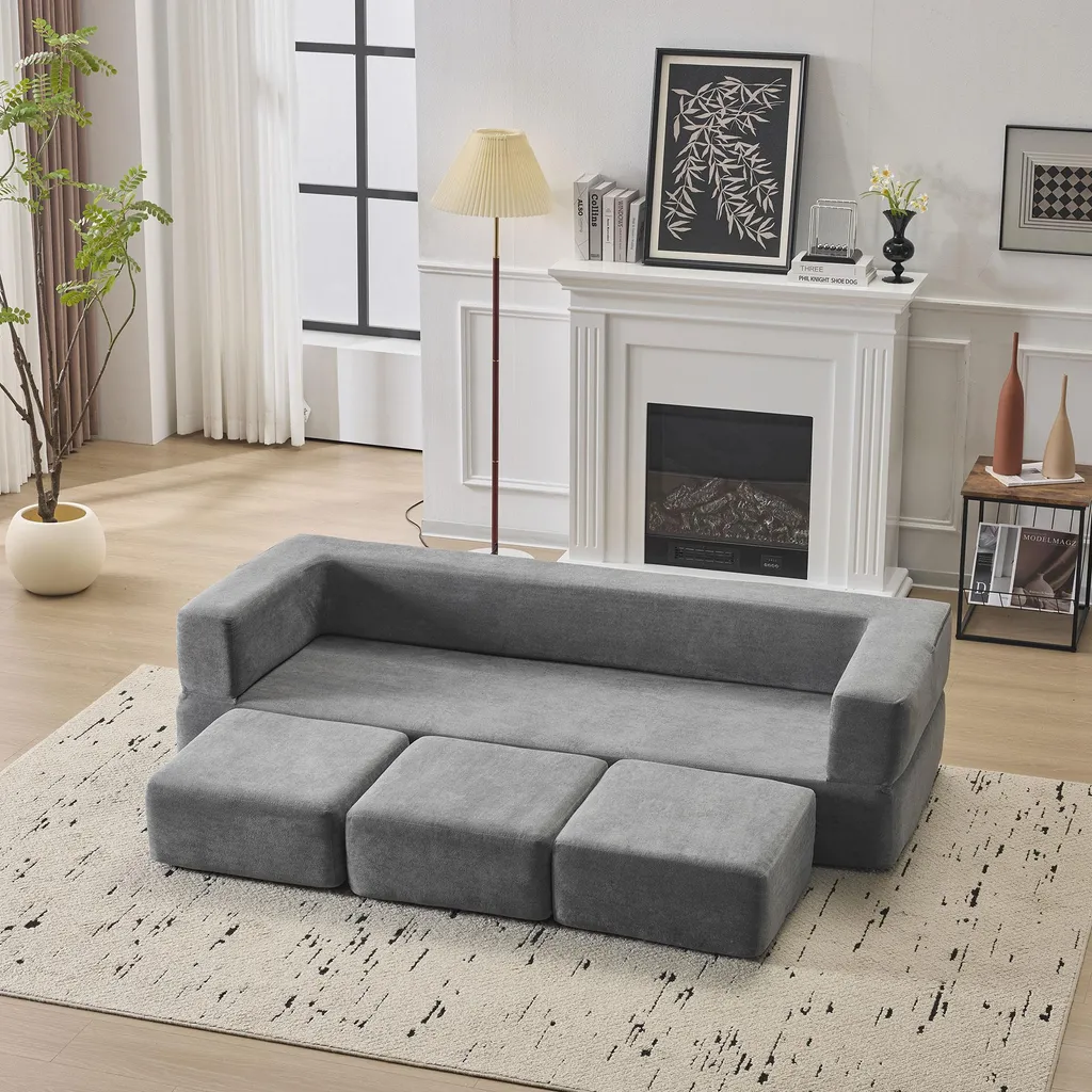 Canapé de salon modulable 201 cm gris convertible idéal petit espace - 4