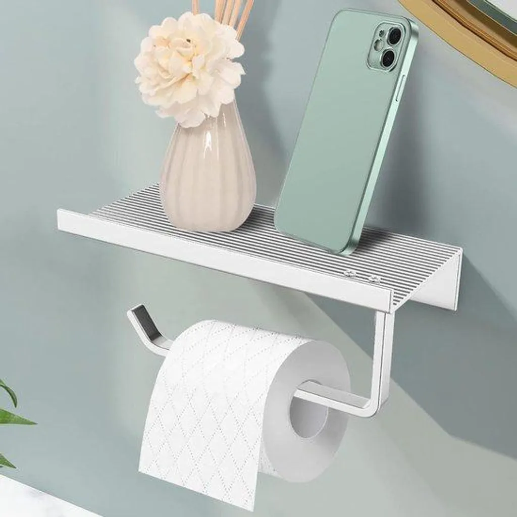 Porte-papier toilette autocollant 18 cm argenté en acier inoxydable