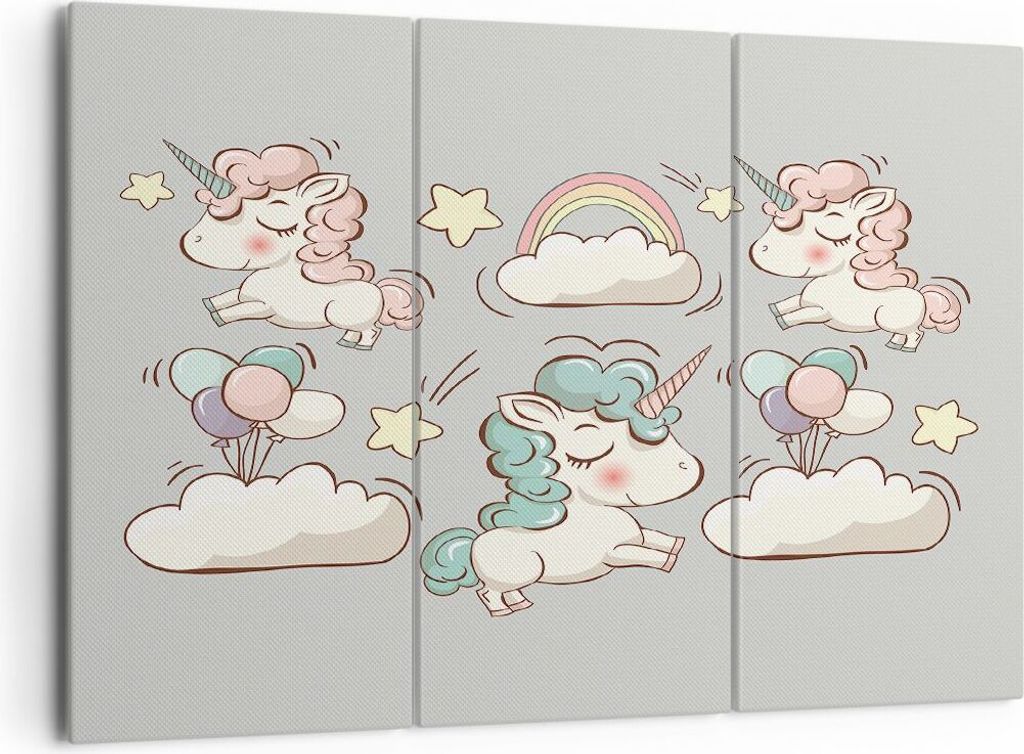Bild auf Leinwand - Leinwandbild - Wolke Tapete Einhorn Ballon - 165x110cm - Wand Bild - Wanddeko - Leinwanddruck - Bilder - Kunstdruck - Wanddekor...