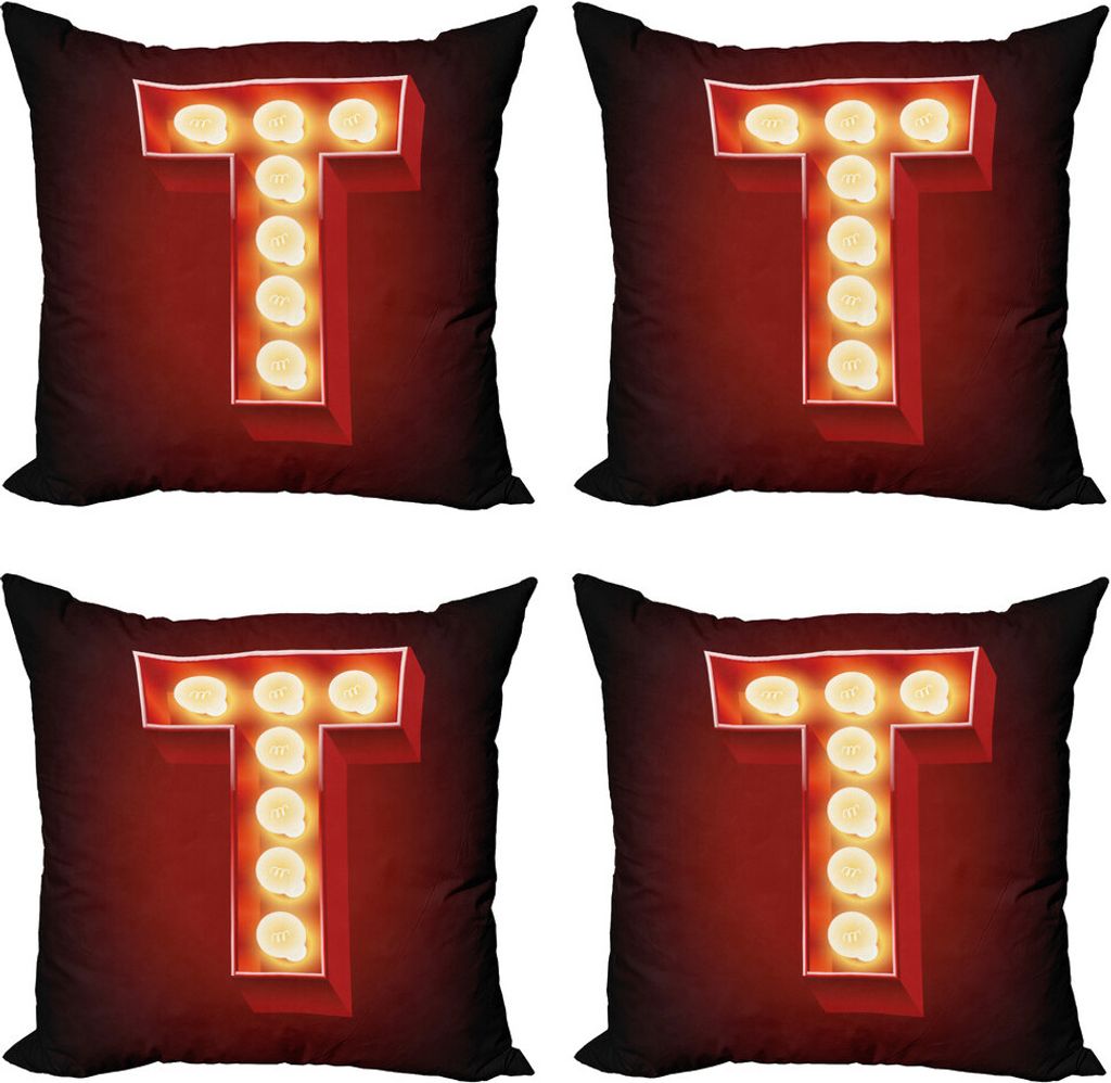 ABAKUHAUS Buchstabe T Kissenbezug Set (4 Stück), Kino Circus-Club, Moderner Doppelseitiger Digitaldruck, 50 cm x 50 cm, Ruby-Gelb Schwarz
