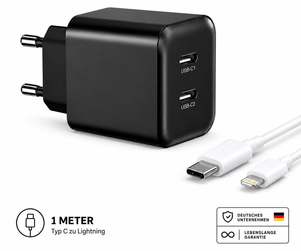 35W USB-C Schnellladegerät mit 2 USB-C Anschlüssen – Produktbild 