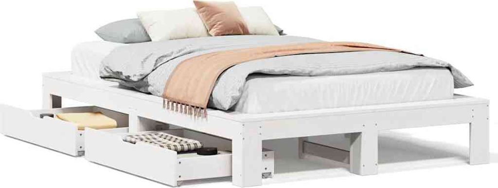 vidaXL Massivholzbett ohne Matratze Weiß 135x190 cm Kiefernholz
