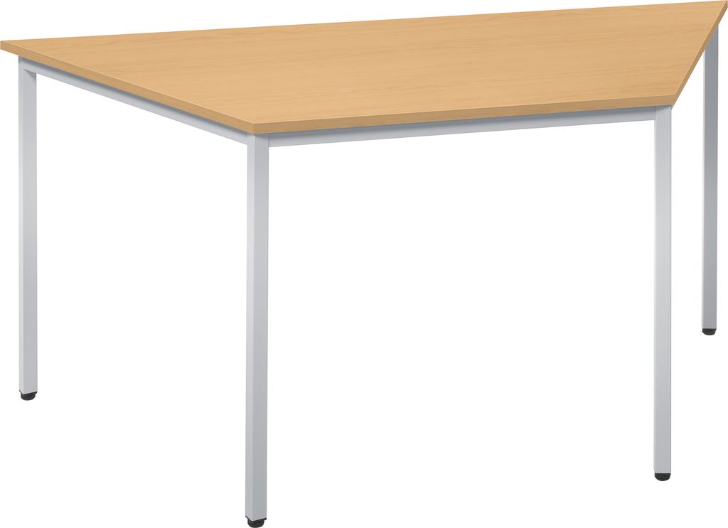 Trapeztisch 1.600/800x690mm Gestell alusilber Platte buche
