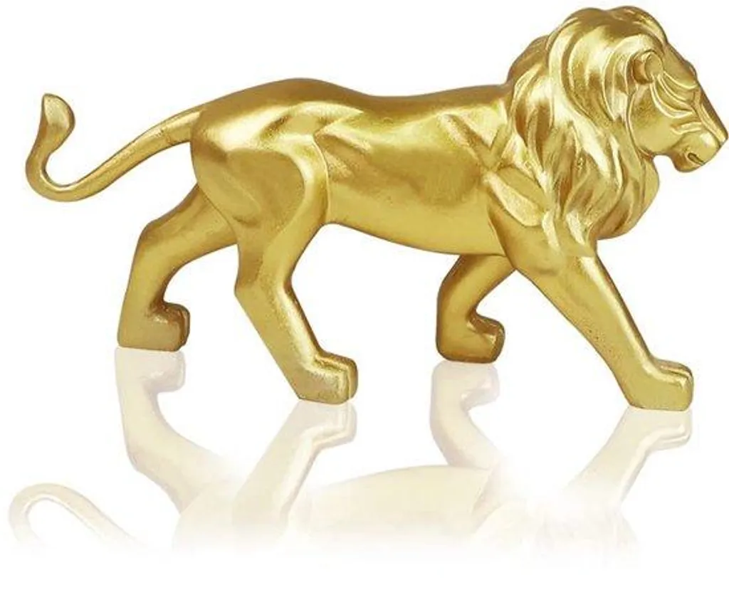 Sculpture de lion doré en polyrésine 19.5cm pour décoration chic d'intérieur