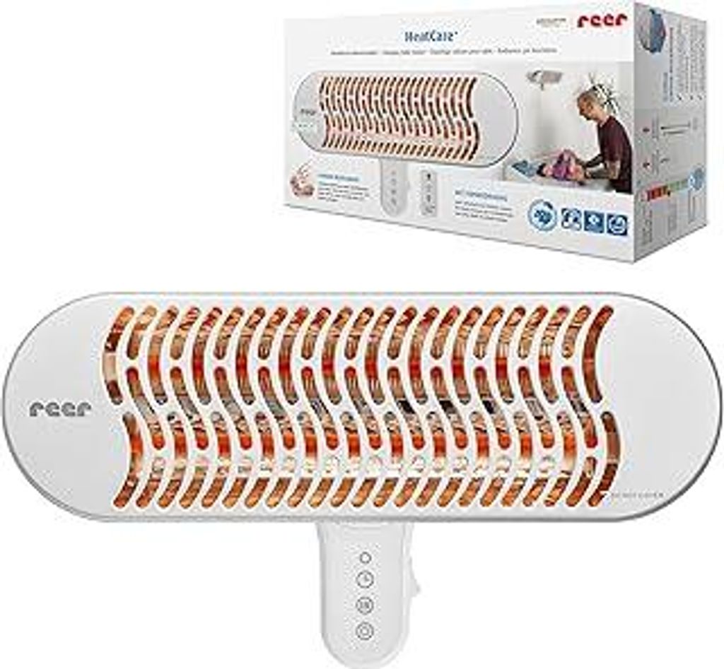 reer HeatCare+ Wickeltisch-Wärmestrahler | EcoHeat Carbon Heizelement | Infrarot-Heizstrahler mit neigbarem Kopf | Wärmespender für Babys | Ener...