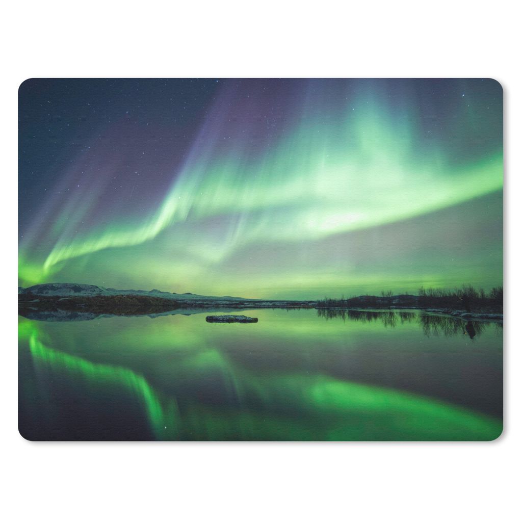 MuchoWow Mauspad Mousepad Nordlicht - See - Island - Grün - Wald - Schnee 40x30 cm - Mousepads - Maus Mat - Pad - Mausunterlage - Anti Rutsch