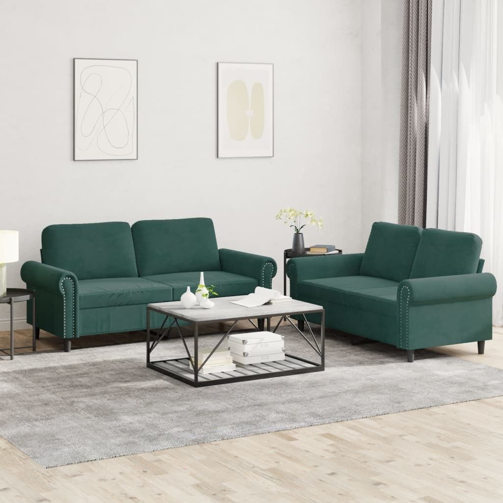 Maison Exclusive - 2-tlg. Sofagarnitur mit Kissen Dunkelgrün Samt