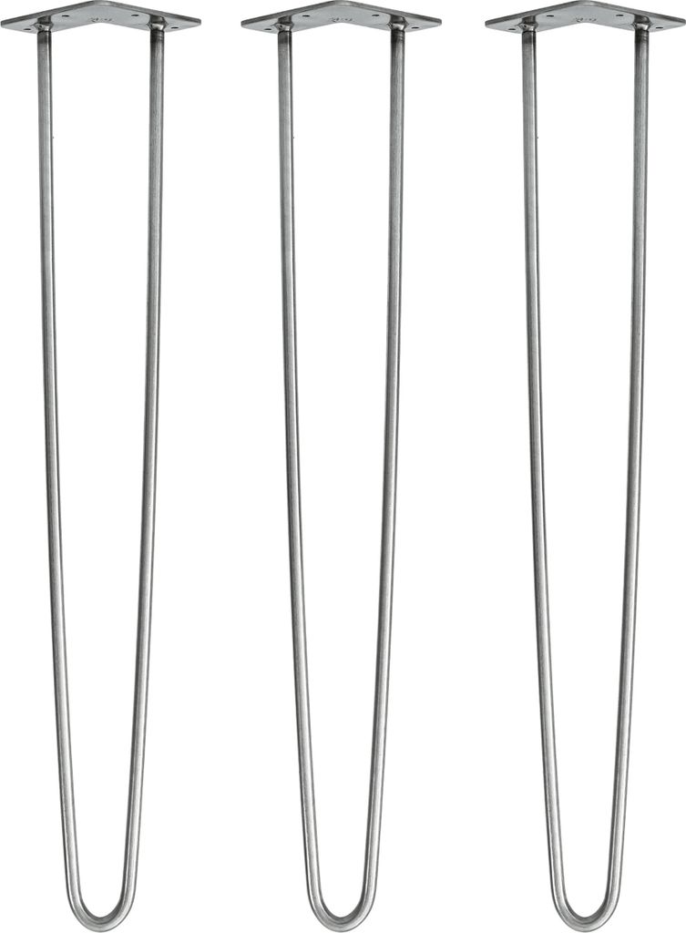 Natural Goods Berlin HAIRPIN Legs, Haarnadelbeine, Möbelfüße, Tischbeine, Industrial Silber, 71 cm, 2 Streben, 3 Stück