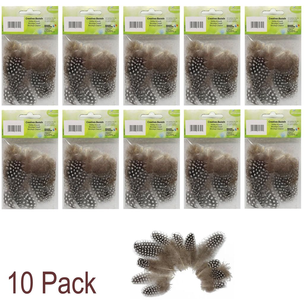 10-Pack Federn zum Basteln und Schmücken (5-10cm) / Schwarz-Braun mit weißen Punkten
