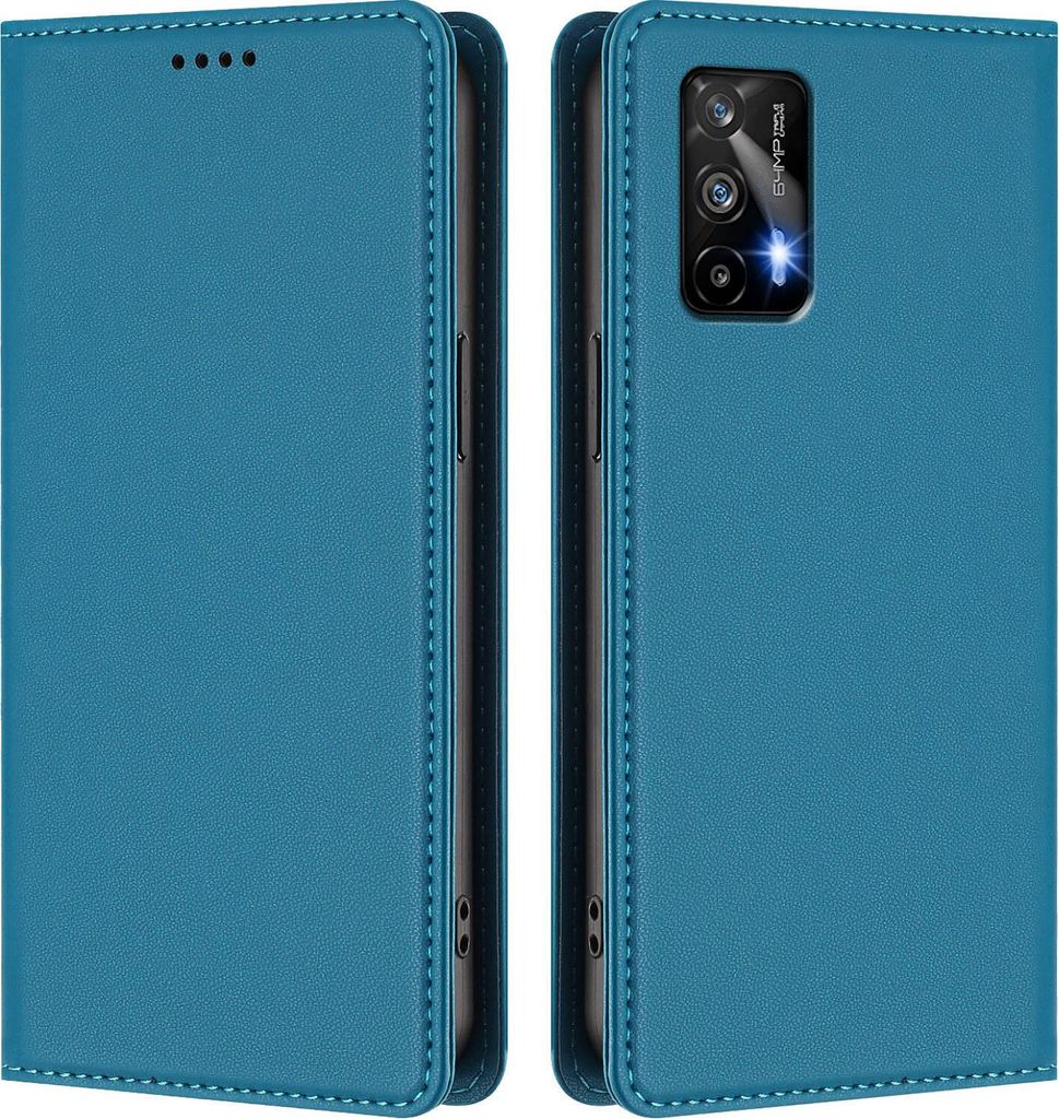 Handyhülle für Realme GT 5G/Realme GT Neo, Kunstleder Klapphülle Stoßfeste Magnetische Hülle mit Ständer Blau