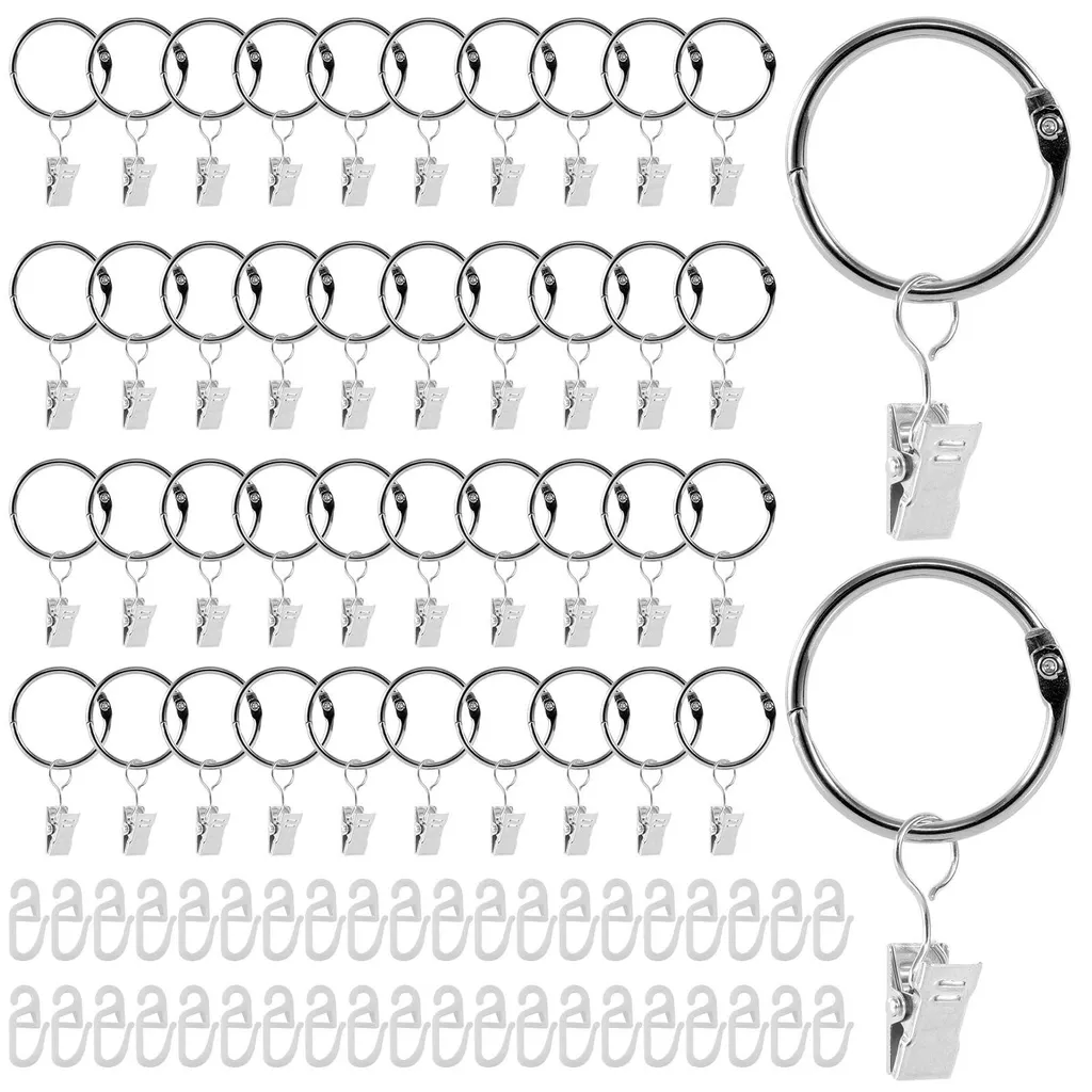 Anneaux rideaux 35mm inox avec pinces et crochets S lot de 40 pcs