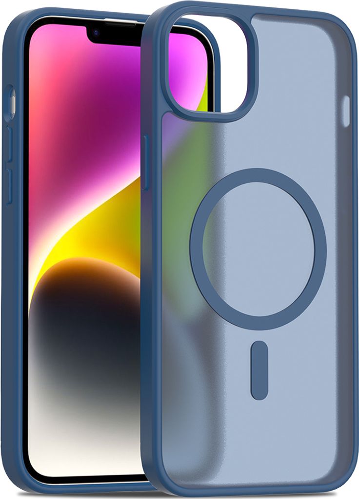 Magnetisch Hülle für iPhone 14 Plus, Kompatibel mit MagSafe, Transluzente Matt Rückseite Stoßfeste Handyhülle Dunkelblau