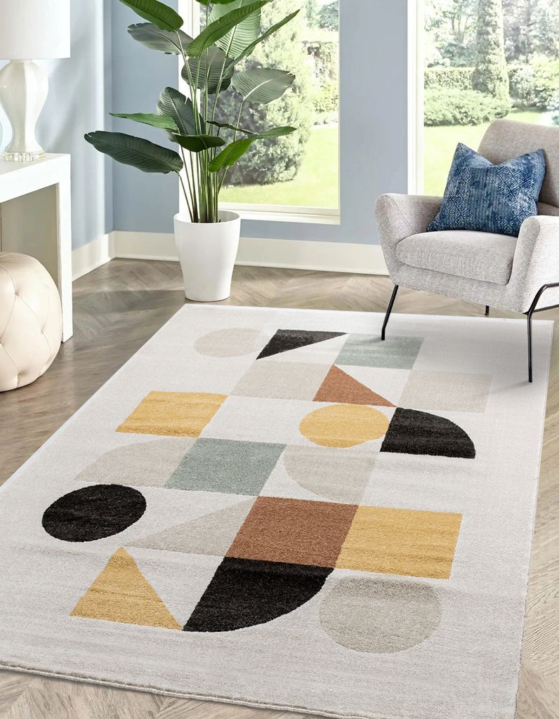 Kurzflorteppich GEO, Designer-Teppich für Wohnzimmer, Esszimmer und Schlafzimmer, Beige, 160x230cm