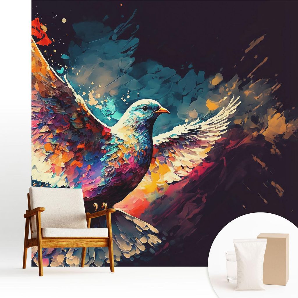 Fototapete - 250x250 cm - Tapete - Wandtapete - Wandbilder - Dekofolie - Tapete Folie - Wand - Dekoration - Wohnzimmer - Farbenfroher Vogel