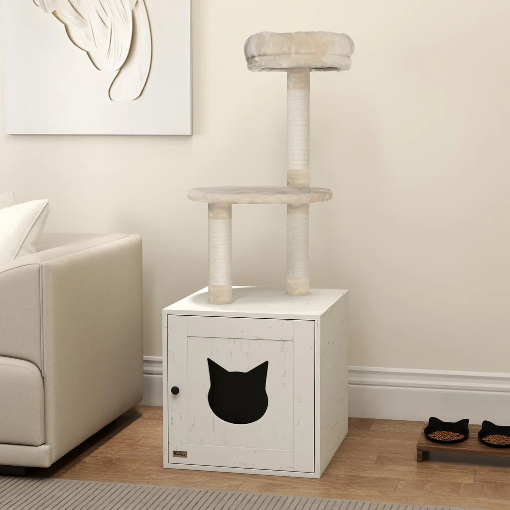 Arbre à chat d'appartement avec cache-litière fermé beige 129 cm - 4