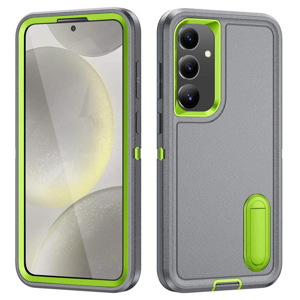 Hülle für Samsung Galaxy S25 Hybrid Dreilagige Robust Stoßfest Schwerlast Schutzhülle mit Ständer Grau
