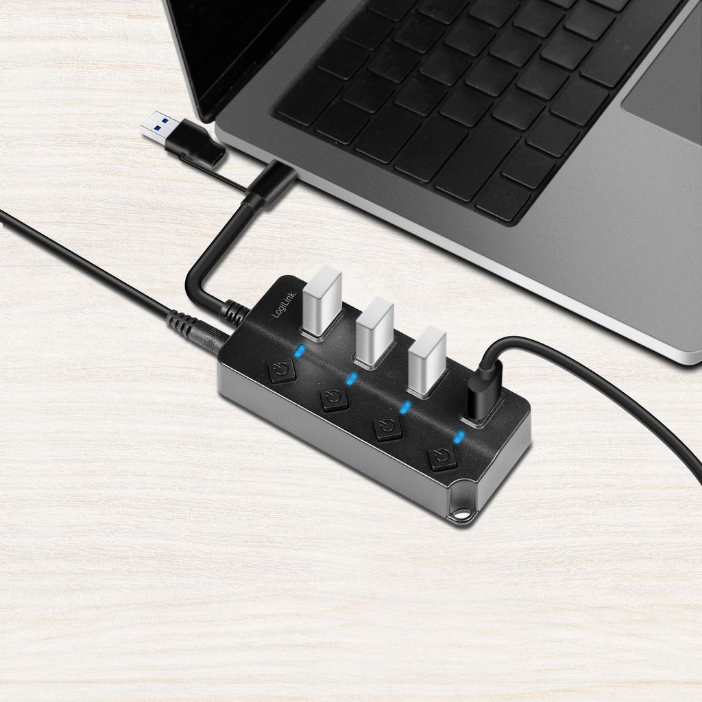 LogiLink USB 3.2 Hub 4 Port mit Ein-/Ausschalter schwarz