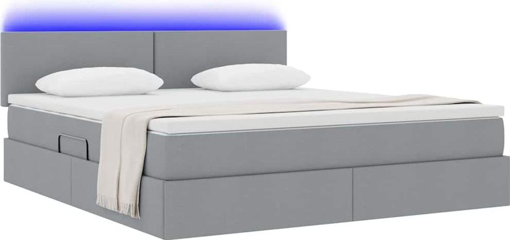 (Design 2026) Bett mit Stauraum und LED Hellgrau 160 x 200cm Polyester - HOMMIE 304558 - Klassische BettenJugendbett Tagesbett