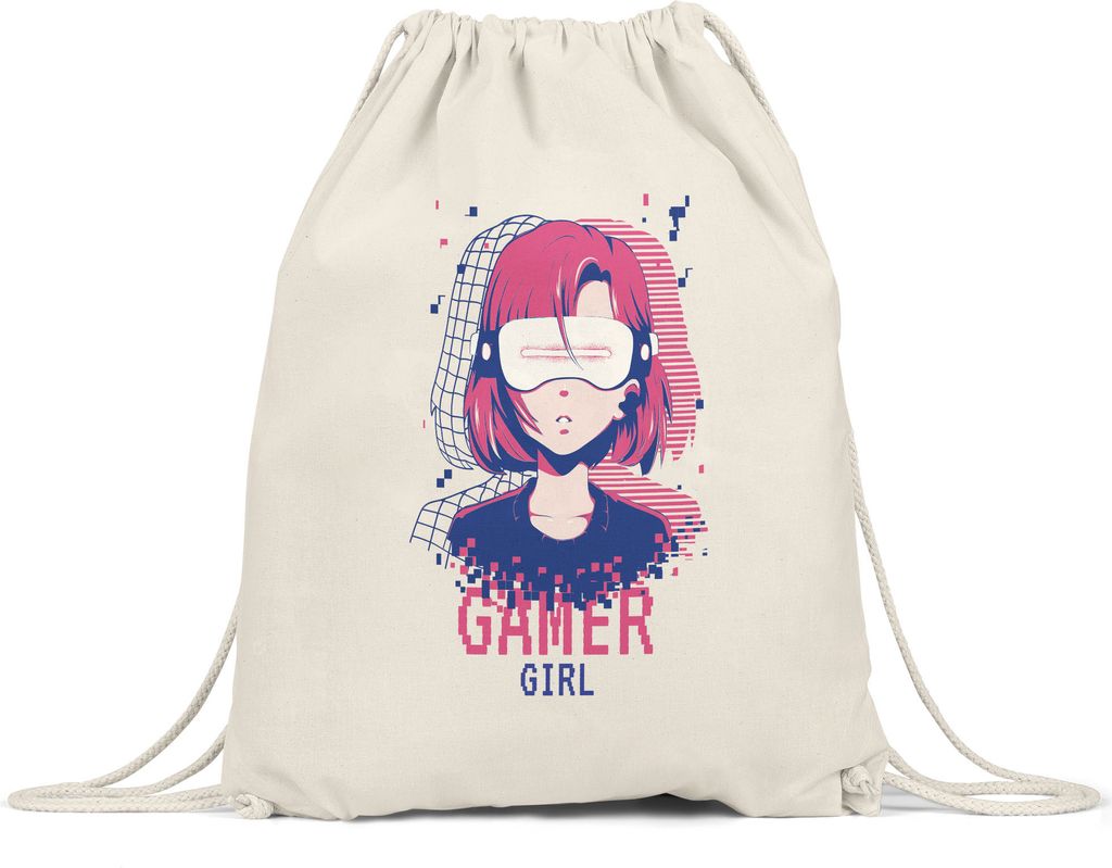 Gamer Girl Turnbeutel Gymsack mit süßem Spielkonsole Motiv für Frauen Mädchen die gerne Konsole zocken Streamerin PC Gaming