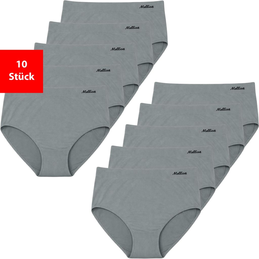 Taillenslip Damen Slips 5er-10er Pack Pantys Unterwäsche Microfaser elastisch - Grau L 10er Pack