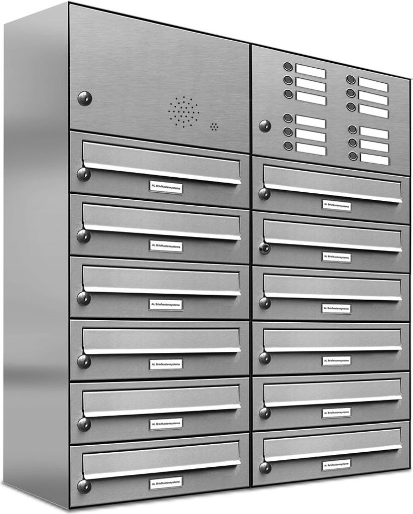 12er V2A Edelstahl Briefkastenanlage für Aufputz - Wandmontage Klingel
