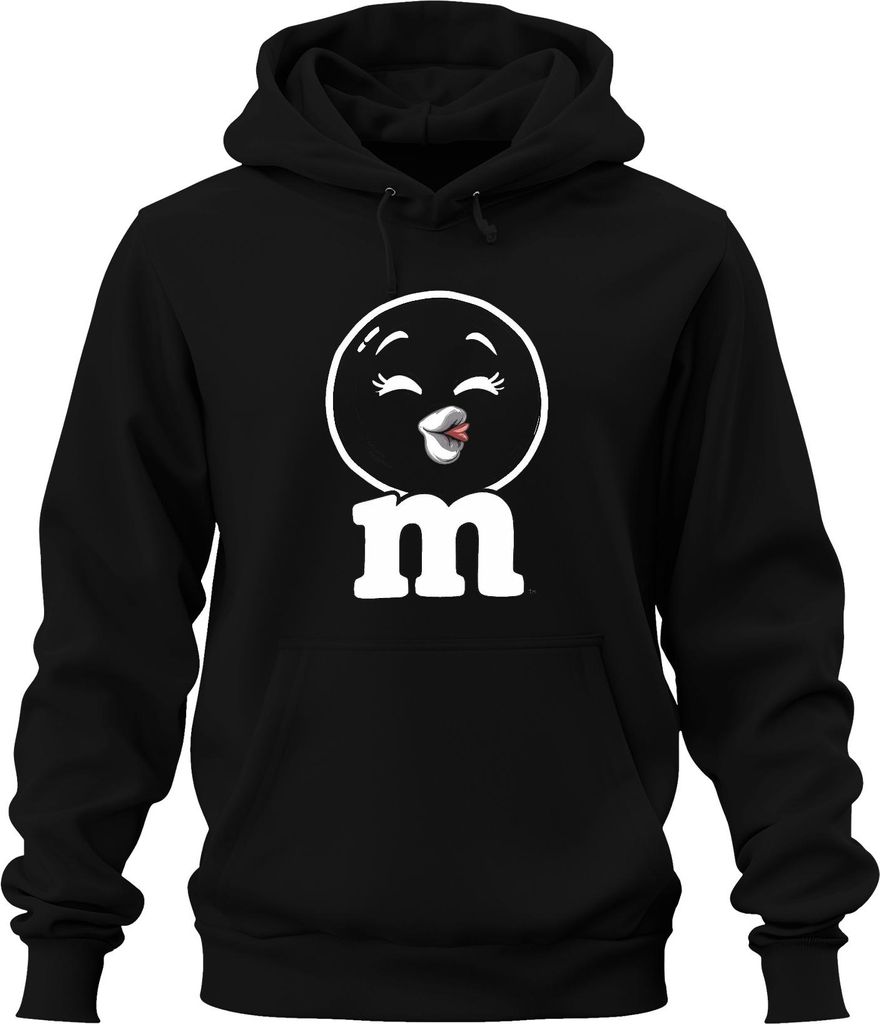 M&M Kuss Schokolade Lippen Karneval fünfte Jahreszeit Kostümersatz Uni Hoodie Kapuzenpullover, Schwarz, S