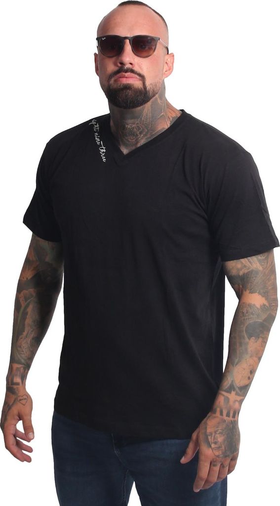 Yakuza Herren Bare Regular Basic V-Neck T-Shirt, Schwarz, XL
