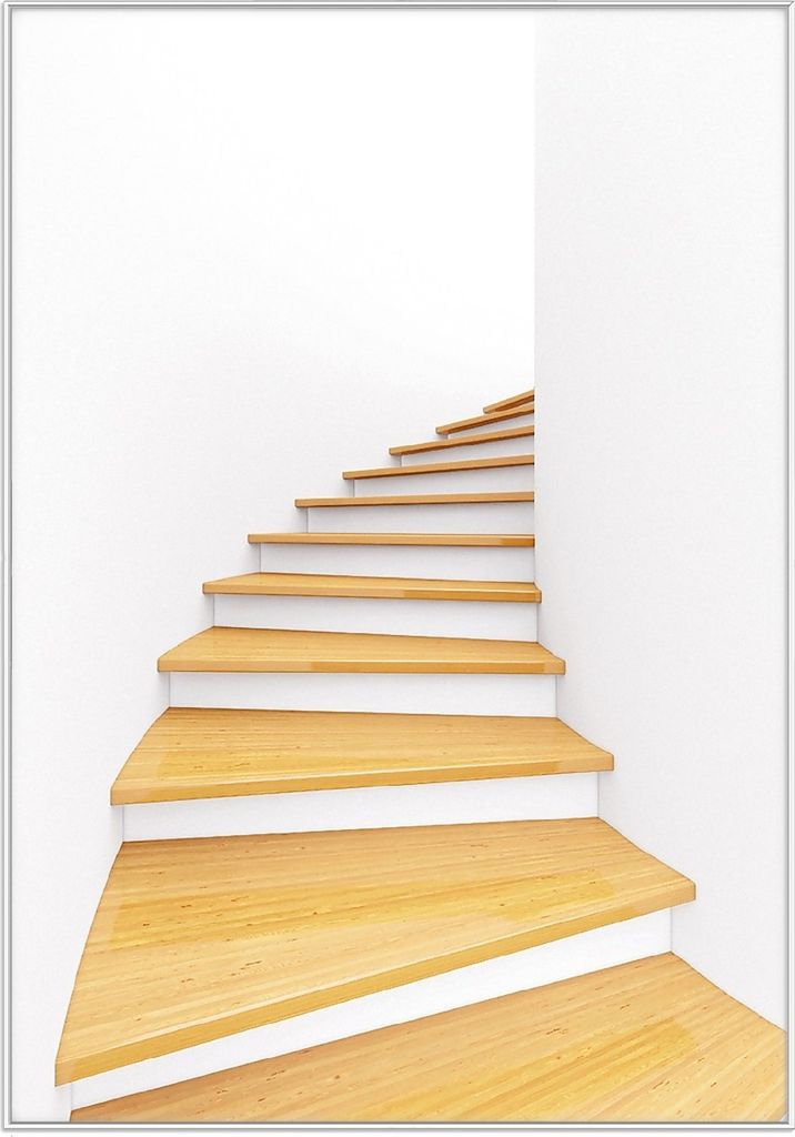 Wallario Wandbild Wendeltreppe aus hellem Holz, Größe: 70,30 x 100,30 cm, Poster mit weißem Kunststoffrahmen